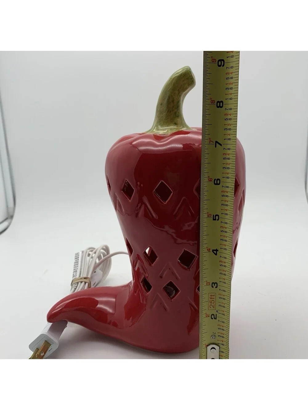Unbranded Ceramic Red Chili Pepper Porcelain Lantern Lamp Works 9”